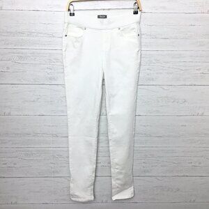 NEW Martha Stewart White Knit Denim Jeans With Ankle Zippers Pull On Stretch 6P